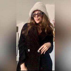 Zara Black Teddy Coat - Double-Breasted Plush Jacket